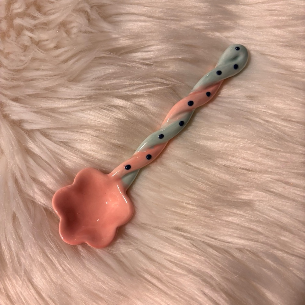 NEW Handmade Ceramic Spoon Pink and Blue